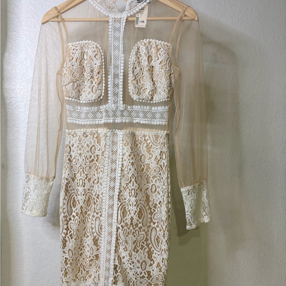Closet Cream Lace Long Sleeve Dress